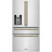 ZLINE Autograph Package - 48 In. Dual Fuel Range, Range Hood, Refrigerator with Water and Ice Dispenser, Dishwasher in Stainless Steel with Champagne Bronze Accents, 4AKPR-RAWMRHDWM48-CB