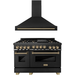 ZLINE Autograph Package - 48 In. Gas Range and Range Hood in Black Stainless Steel with Champagne Bronze Accents, 2AKPR-RGBRH48-CB