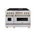 ZLINE Autograph Package - 48 In. Gas Range and Range Hood in DuraSnow® Stainless Steel with Champagne Bronze Accents, 2AKPR-RGSRH48-CB