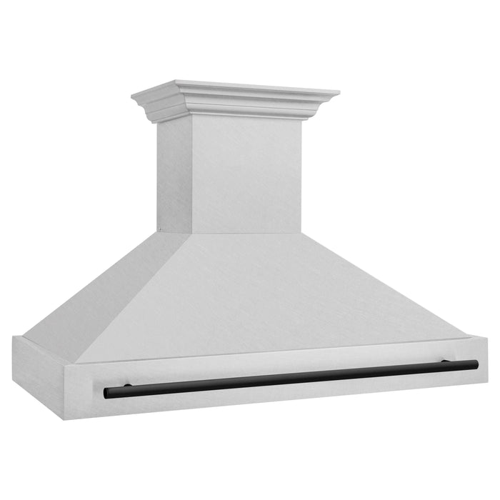 ZLINE Autograph Package - 48 In. Gas Range and Range Hood in DuraSnow® Stainless Steel with Matte Black Accents, 2AKPR-RGSRH48-MB