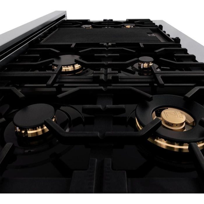 ZLINE Autograph Package - 48 In. Gas Range and Range Hood with White Matte Finish and Champagne Bronze Accents, 2AKP-RGWMRH48-CB