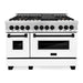 ZLINE Autograph Package - 48 In. Gas Range and Range Hood with White Matte Finish and Matte Black Accents, 2AKP-RGWMRH48-MB