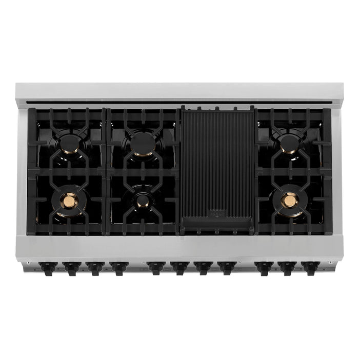 ZLINE Autograph Package - 48 In. Gas Range and Range Hood with White Matte Finish and Matte Black Accents, 2AKP-RGWMRH48-MB