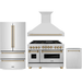 ZLINE Autograph Package - 48 in. Gas Range, Range Hood, 3 Rack Dishwasher, Refrigerator with Champagne Bronze Accents - 4AKPR-RGRHDWM48-CB