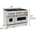 ZLINE Autograph Package - 48 in. Gas Range, Range Hood, 3 Rack Dishwasher, Refrigerator with Champagne Bronze Accents - 4AKPR-RGRHDWM48-CB