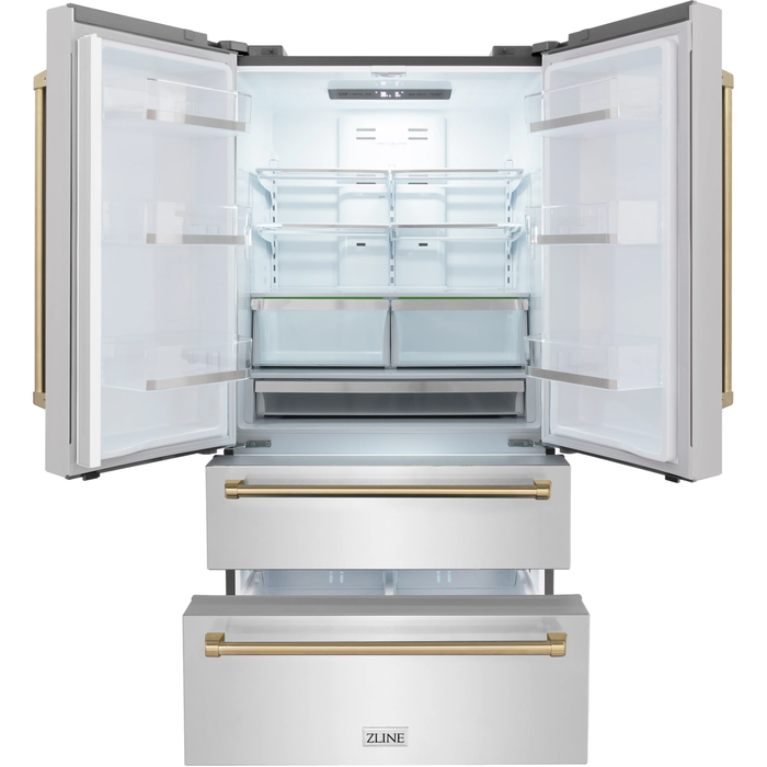 ZLINE Autograph Package - 48 in. Gas Range, Range Hood, 3 Rack Dishwasher, Refrigerator with Champagne Bronze Accents - 4AKPR-RGRHDWM48-CB