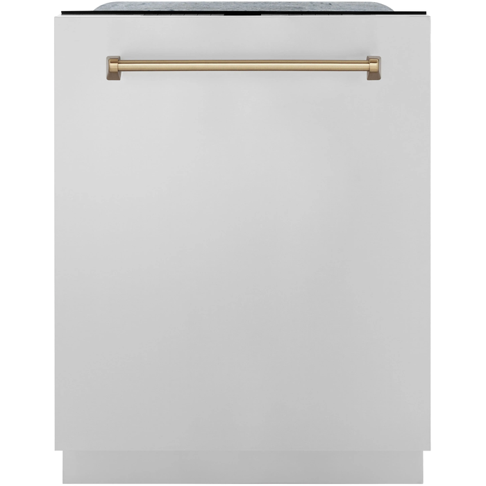 ZLINE Autograph Package - 48 in. Gas Range, Range Hood, 3 Rack Dishwasher, Refrigerator with Champagne Bronze Accents - 4AKPR-RGRHDWM48-CB