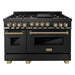 ZLINE Autograph Package - 48 In. Gas Range, Range Hood and Dishwasher in Black Stainless Steel with Champagne Bronze Accents, 3AKPR-RGBRHDWV48-CB