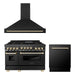 ZLINE Autograph Package - 48 In. Gas Range, Range Hood and Dishwasher in Black Stainless Steel with Gold Accents, 3AKPR-RGBRHDWV48-G