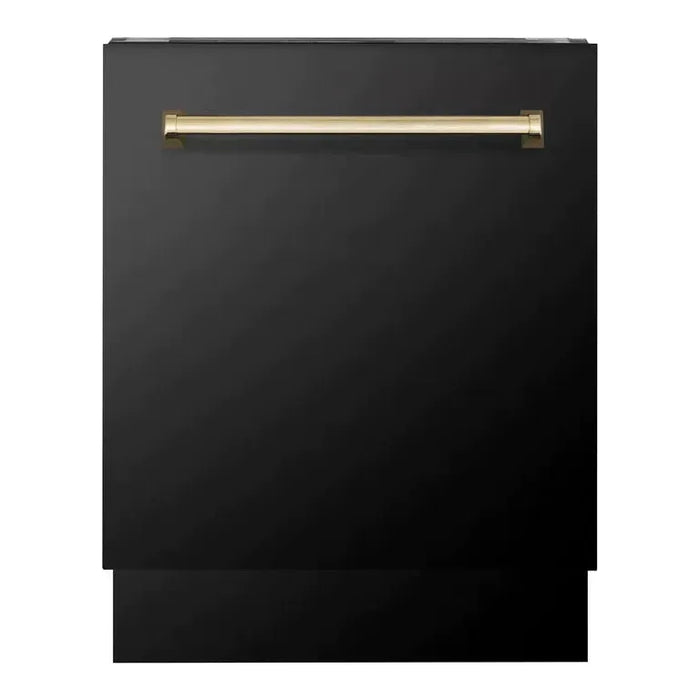 ZLINE Autograph Package - 48 In. Gas Range, Range Hood and Dishwasher in Black Stainless Steel with Gold Accents, 3AKPR-RGBRHDWV48-G