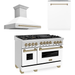 ZLINE Autograph Package - 48 In. Gas Range, Range Hood, and Dishwasher in Stainless Steel with White Matte Door and Champagne Bronze Accents, 3AKPR-RGWMRH48-CB