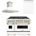 ZLINE Autograph Package - 48 In. Gas Range, Range Hood and Dishwasher in with White Matte Door and Gold Accents, 3AKPR-RGSWMRHDWM48-G