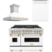 ZLINE Autograph Package - 48 In. Gas Range, Range Hood, and Dishwasher with White Matte Door and Gold Accents, 3AKPR-RGWMRH48-G