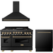 ZLINE Autograph Package - 48 In. Gas Range, Range Hood, Dishwasher in Black Stainless Steel with Champagne Bronze Accents, 3AKP-RGBRHDWV48-CB