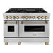 ZLINE Autograph Package - 48 In. Gas Range, Range Hood, Dishwasher in Stainless Steel with Champagne Bronze Accents, 3AKP-RGRHDWM48-CB