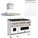 ZLINE Autograph Package - 48 In. Gas Range, Range Hood, Dishwasher in White Matte with Champagne Bronze Accents, 3AKP-RGWMRHDWM48-CB