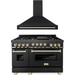 ZLINE Autograph Package - 48 In. Gas Range, Range Hood in Black Stainless Steel with Gold Accents, 2AKP-RGBRH48-G