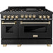 ZLINE Autograph Package - 48 In. Gas Range, Range Hood in Black Stainless Steel with Gold Accents, 2AKP-RGBRH48-G