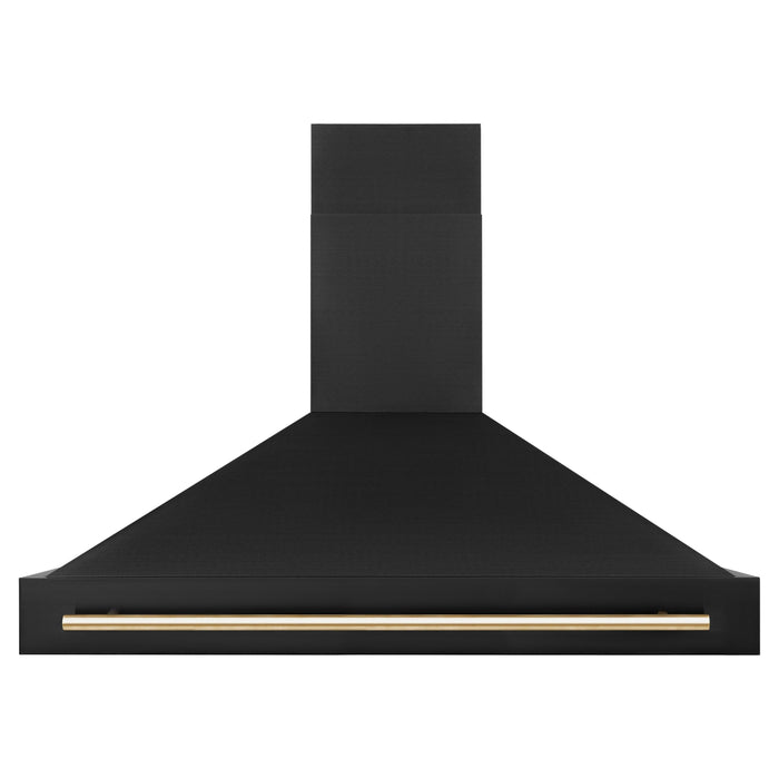 ZLINE Autograph Package - 48 In. Gas Range, Range Hood in Black Stainless Steel with Gold Accents, 2AKP-RGBRH48-G