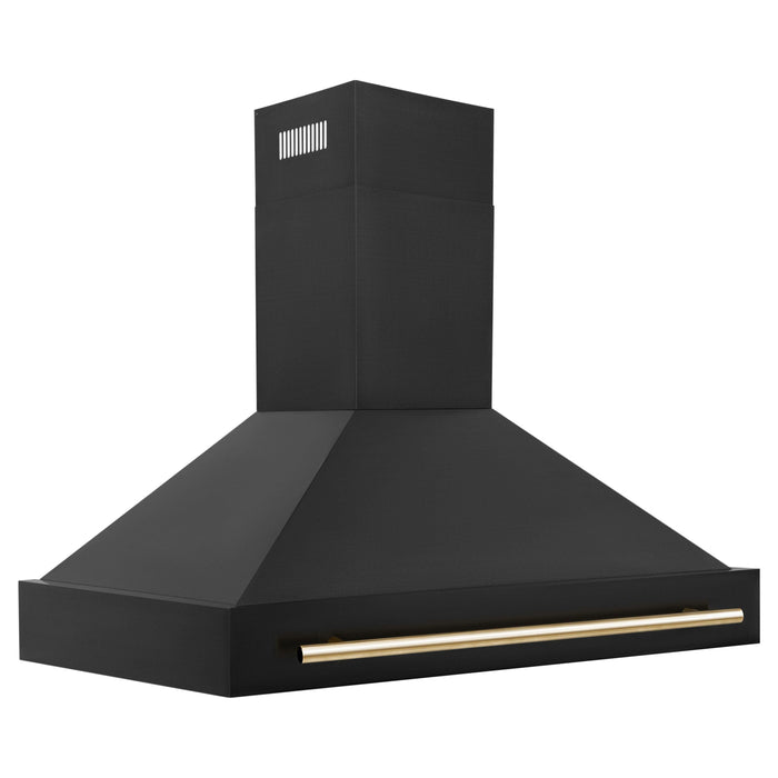 ZLINE Autograph Package - 48 In. Gas Range, Range Hood in Black Stainless Steel with Gold Accents, 2AKP-RGBRH48-G