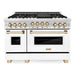 ZLINE Autograph Package - 48 In. Gas Range, Range Hood, Refrigerator, Dishwasher with Gold Accents, 4KAPR-RGWMRHDWM48-G