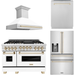 ZLINE Autograph Package - 48 In. Gas Range, Range Hood, Refrigerator with Water and Ice Dispenser, Dishwasher in Stainless Steel with Gold Accents, 4AKPR-RGWMRHDWM48-G