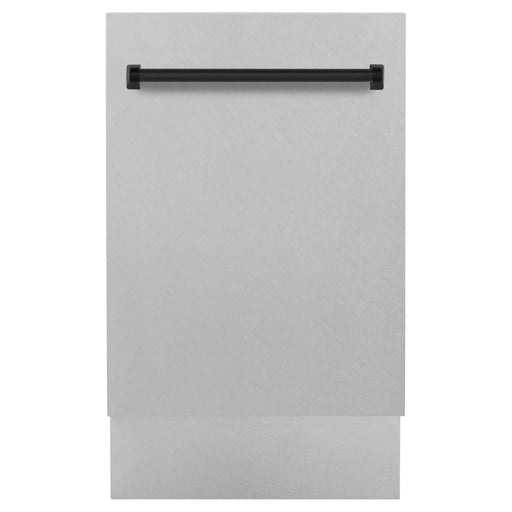 ZLINE Autograph Series 18 In. Dishwasher in DuraSnow® Stainless Steel with Matte Black Handle, DWVZ-SN-18-MB