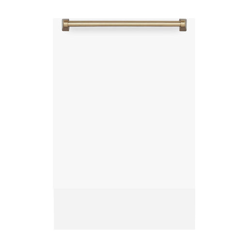 ZLINE Autograph Series 18 In. Dishwasher in White Matte with Champagne Bronze Handle, DWVZ-WM-18-CB