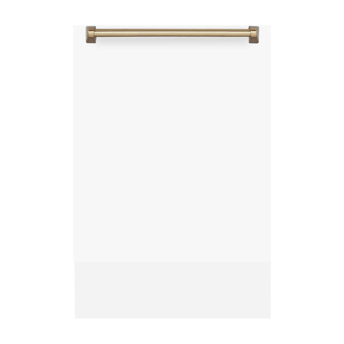 ZLINE Autograph Series 18 In. Dishwasher in White Matte with Champagne Bronze Handle, DWVZ-WM-18-CB