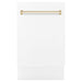 ZLINE Autograph Series 18 In. Dishwasher in White Matte with Gold Handle, DWVZ-WM-18-G