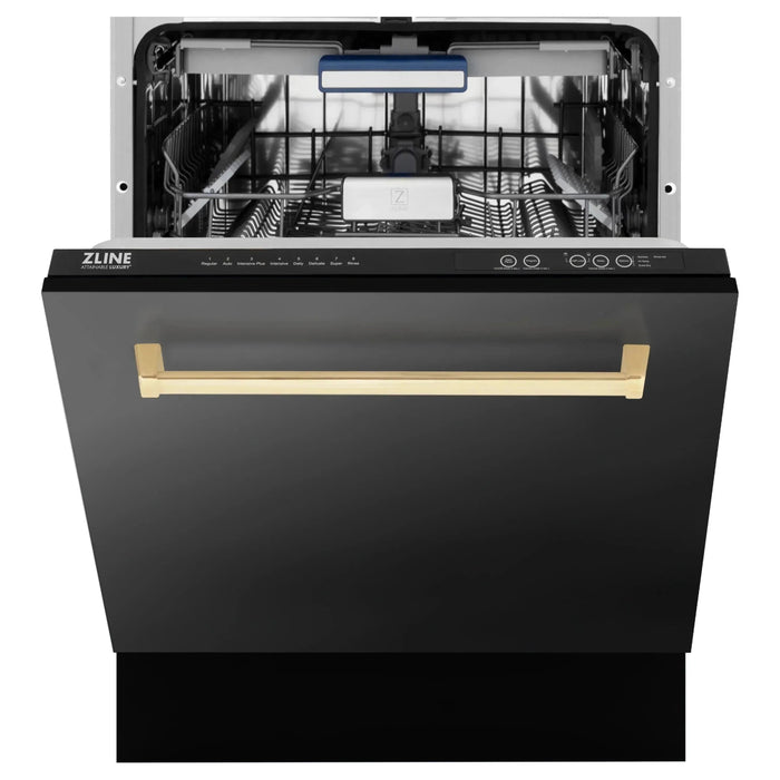 ZLINE Autograph Series 24 inch Tall Dishwasher In Black Stainless Steel with Champagne Bronze Handle DWVZ-BS-24-CB