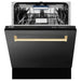 ZLINE Autograph Series 24 inch Tall Dishwasher In Black Stainless Steel with Champagne Bronze Handle DWVZ-BS-24-CB