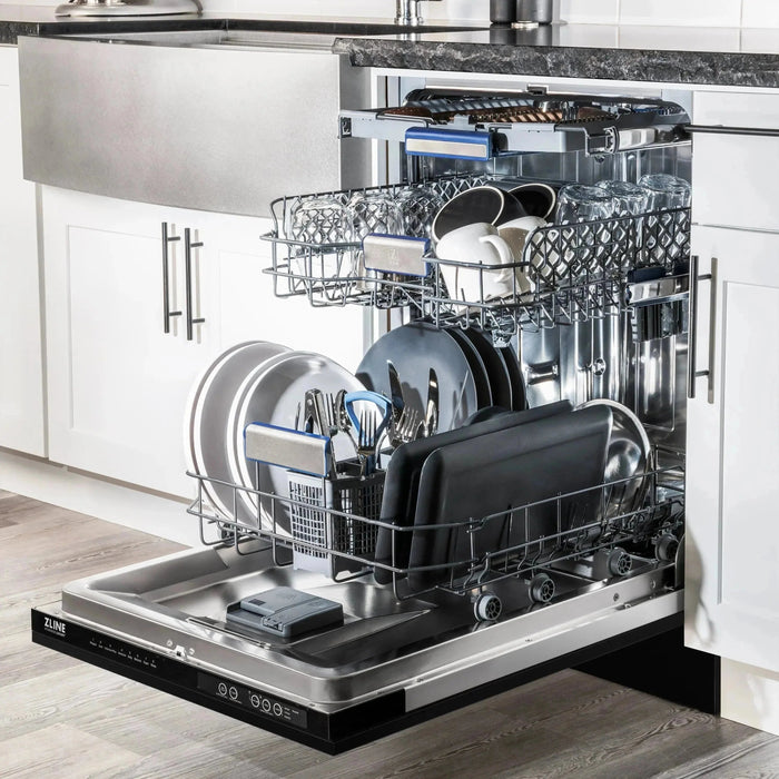 ZLINE Autograph Series 24 inch Tall Dishwasher In Black Stainless Steel with Champagne Bronze Handle DWVZ-BS-24-CB