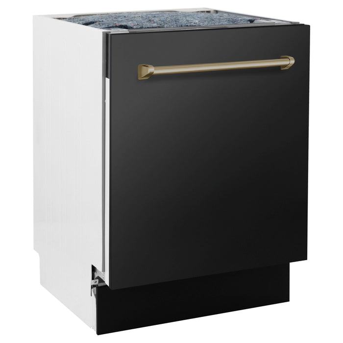 ZLINE Autograph Series 24 inch Tall Dishwasher In Black Stainless Steel with Champagne Bronze Handle DWVZ-BS-24-CB