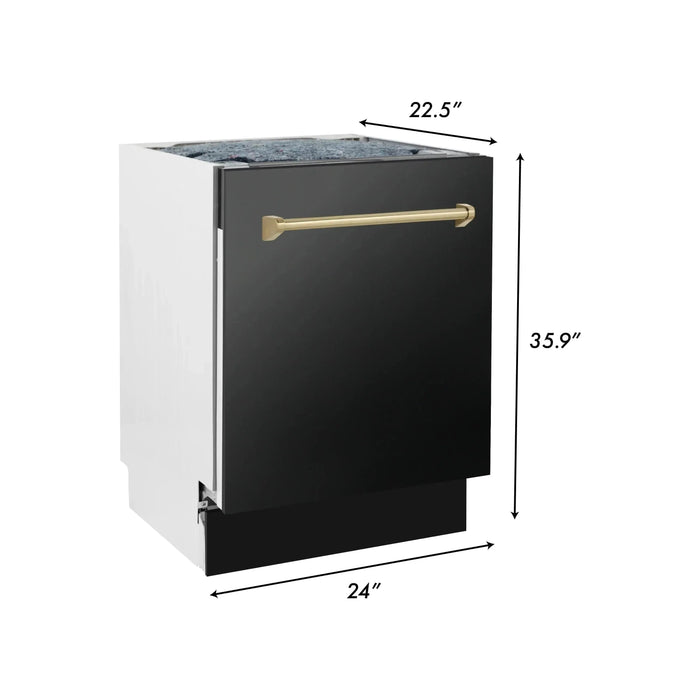 ZLINE Autograph Series 24 inch Tall Dishwasher In Black Stainless Steel with Champagne Bronze Handle DWVZ-BS-24-CB