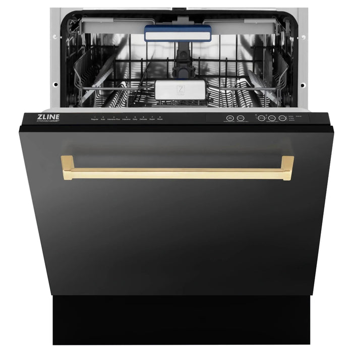 ZLINE Autograph Series 24 inch Tall Dishwasher In Black Stainless Steel with Gold Handle DWVZ-BS-24-G