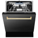 ZLINE Autograph Series 24 inch Tall Dishwasher In Black Stainless Steel with Gold Handle DWVZ-BS-24-G