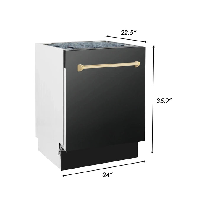 ZLINE Autograph Series 24 inch Tall Dishwasher In Black Stainless Steel with Gold Handle DWVZ-BS-24-G