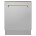 ZLINE Autograph Series 24 inch Tall Dishwasher In DuraSnow Stainless Steel with Champagne Bronze Handle DWVZ-SN-24-CB