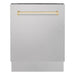 ZLINE Autograph Series 24 inch Tall Dishwasher In DuraSnow Stainless Steel with Gold Handle DWVZ-SN-24-G