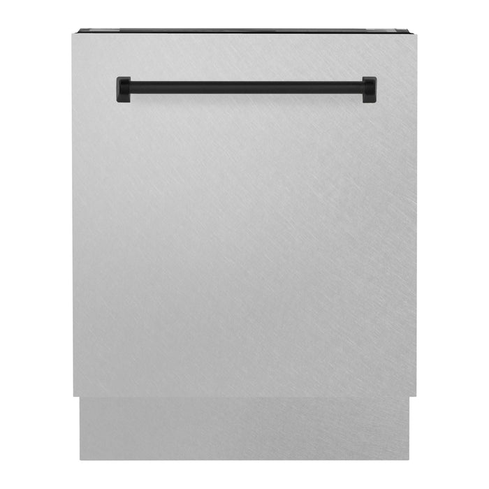 ZLINE Autograph Series 24 inch Tall Dishwasher In DuraSnow Stainless Steel with Matte Black Handle DWVZ-SN-24-MB