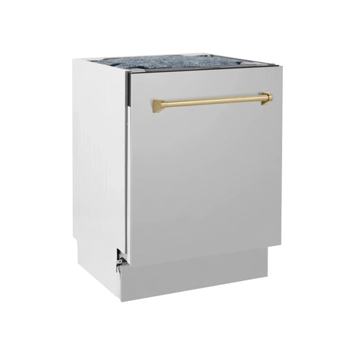 ZLINE Autograph Series 24 inch Tall Dishwasher In Stainless Steel with Champagne Bronze Handle DWVZ-304-24-CB