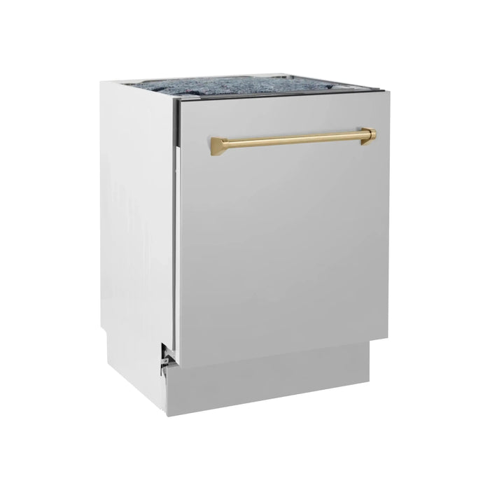 ZLINE Autograph Series 24 inch Tall Dishwasher In Stainless Steel with Champagne Bronze Handle DWVZ-304-24-CB