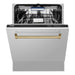 ZLINE Autograph Series 24 inch Tall Dishwasher In Stainless Steel with Champagne Bronze Handle DWVZ-304-24-CB