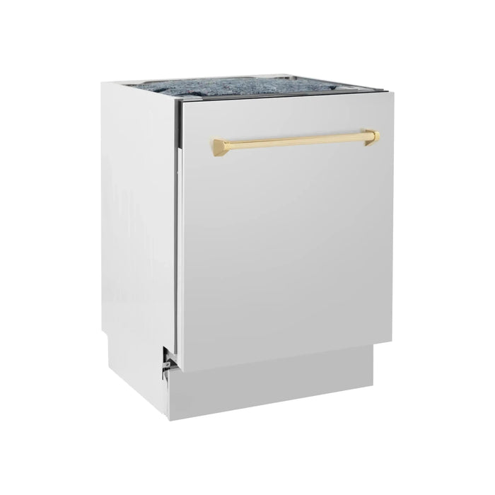 ZLINE Autograph Series 24 inch Tall Dishwasher In Stainless Steel with Gold Handle DWVZ-304-24-G