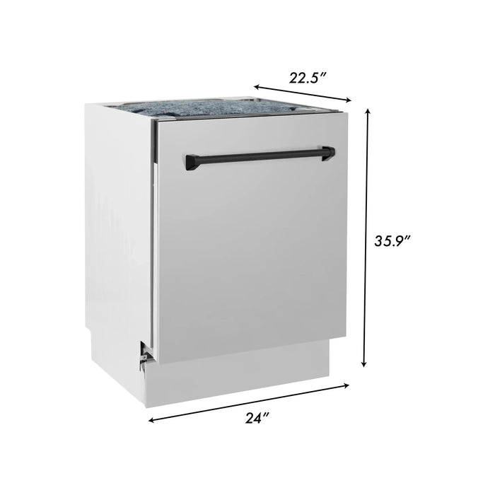 ZLINE Autograph Series 24 inch Tall Dishwasher In Stainless Steel with Matte Black Handle DWVZ-304-24-MB