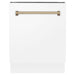 ZLINE Autograph Series 24 inch Tall Dishwasher in White Matte with Champagne Bronze Handle, DWVZ-WM-24-CB