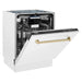 ZLINE Autograph Series 24 inch Tall Dishwasher in White Matte with Champagne Bronze Handle, DWVZ-WM-24-CB