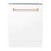 ZLINE Autograph Series 24 inch Tall Dishwasher in White Matte with Gold Handle, DWVZ-WM-24-G