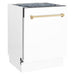 ZLINE Autograph Series 24 inch Tall Dishwasher in White Matte with Gold Handle, DWVZ-WM-24-G